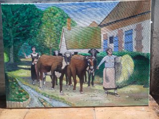 Cuadro al óleo paisaje rural
