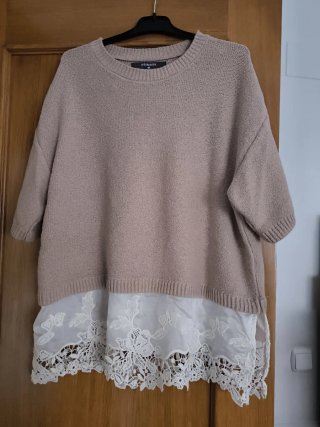 Jersey Primark Negro Encaje Blanco Talla M