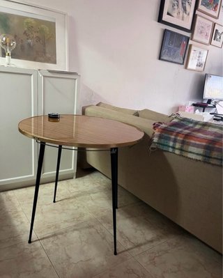 Mesa auxiliar redonda madera y metal