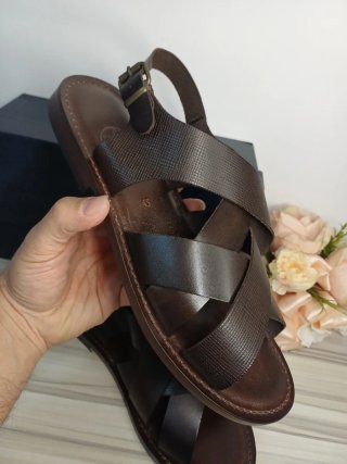 Sandali Uomo Pelle Marrone Tg 45