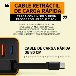 Cargador GaN 80W Cable Retráctil 3 en 1