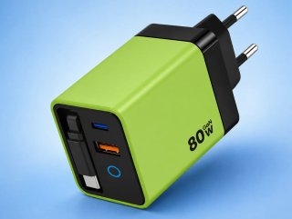 Cargador GaN 80W Cable Retráctil 3 en 1