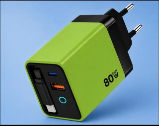 Cargador GaN 80W Cable Retráctil 3 en 1
