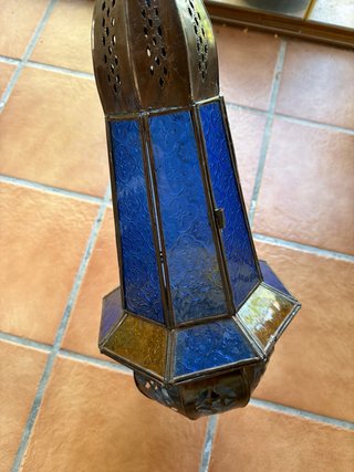 Farolillo Árabe Vidriera Azul y Ámbar