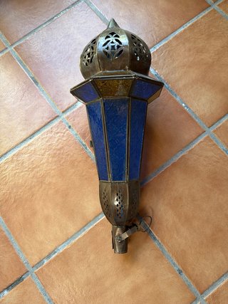 Farolillo Árabe Vidriera Azul y Ámbar