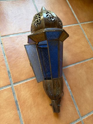 Farolillo Árabe Vidriera Azul y Ámbar