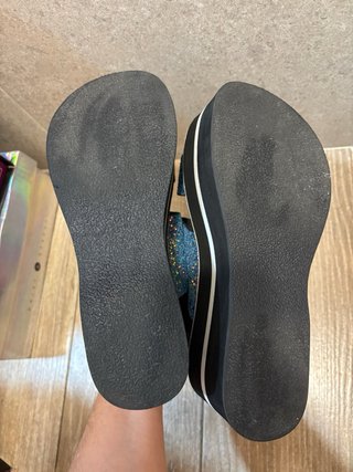 Sandalias cuña mujer glitter azul multicolor