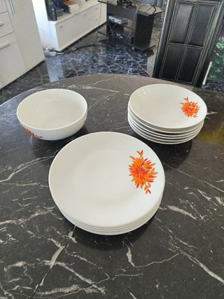 Vajilla porcelana flor naranja y blanca