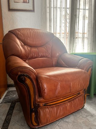 Sillones de piel auténtica vintage + madera maciza