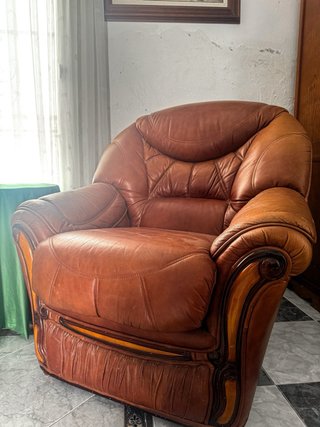 Sillones de piel auténtica vintage + madera maciza