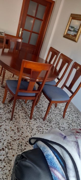 Recibidor, mesa con 6 sillas y vitrina