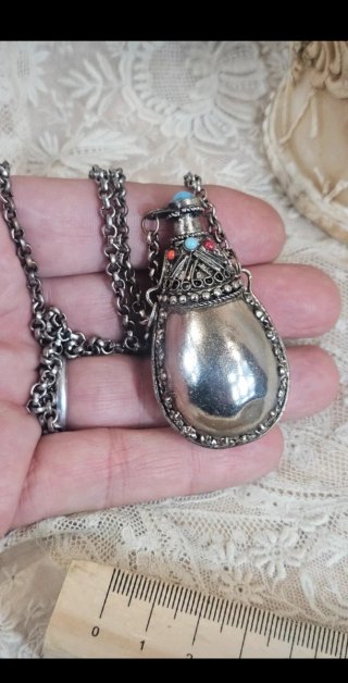 Colgante Snuff Plata Tibetana Turquesa
