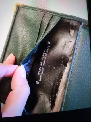 Porta documenti Rolex verde con angoli oro