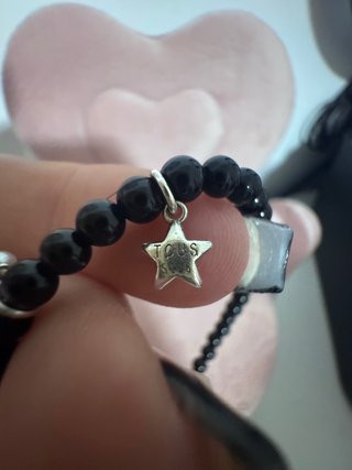 Pulsera Tous Negra Plata Colgantes Oso Luna Estrel