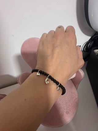 Pulsera Tous Negra Plata Colgantes Oso Luna Estrel