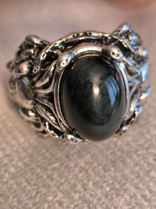 Anello Pietra Naturale Occhio di Tigre Blu