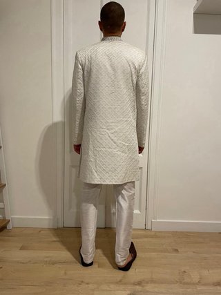 Traje Indio Hombre Sherwani Beige/Blanco
