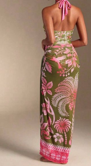 Traje de baño verde y rosa