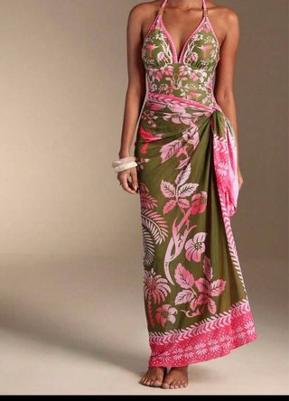 Traje de baño verde y rosa