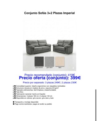 Sofás 3+2 plazas, Modernos  por solo 399€