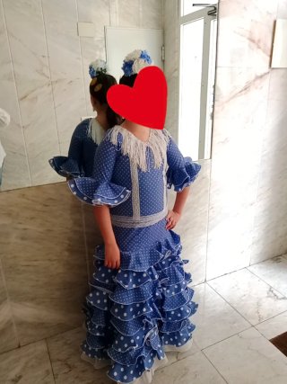 Traje Flamenca Niña Azul Lunares