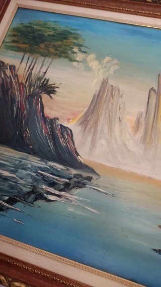 Cuadro Óleo Paisaje Vintage Marco Clásico