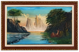 Cuadro Óleo Paisaje Vintage Marco Clásico