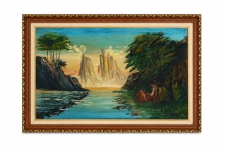 Cuadro Óleo Paisaje Vintage Marco Clásico