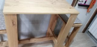 Mesa alta madera natural + 2 taburetes