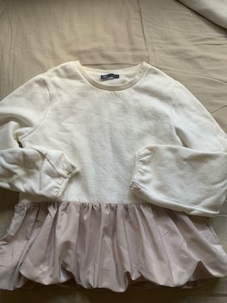 Sudadera Zara Blanca y Rosa Talla S