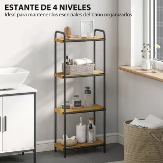 Estantería 4 Niveles Madera y Metal