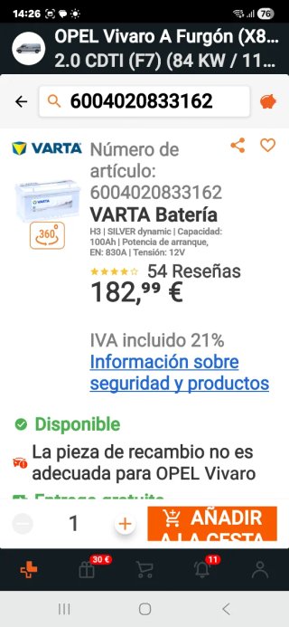 Batería Varta Silver Dynamic 100Ah