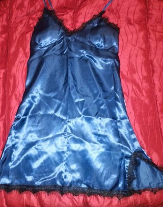 Set lingerie/pigiama satin blu notte 4pz XL