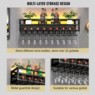 Estante Vino LED Pared Metal Negro