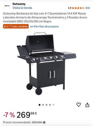Barbacoa Gas Outsunny 4+1 Negra