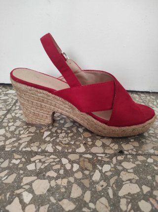Sandalias roja de esparto mujer