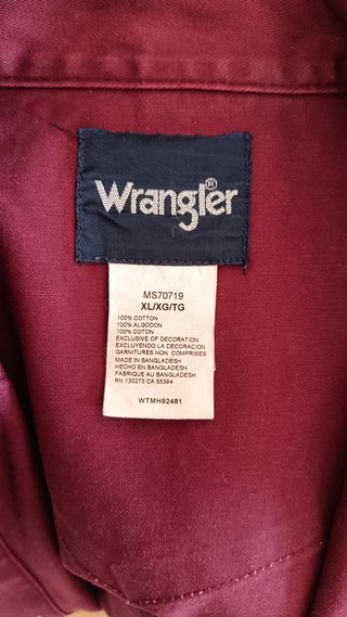 Camisa Western Wrangler Talla XL Burdeos