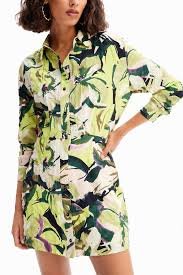 Vestido Desigual floral verde y rosa Talla L