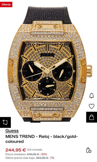 Reloj Guess Hombre Negro y Dorado Original