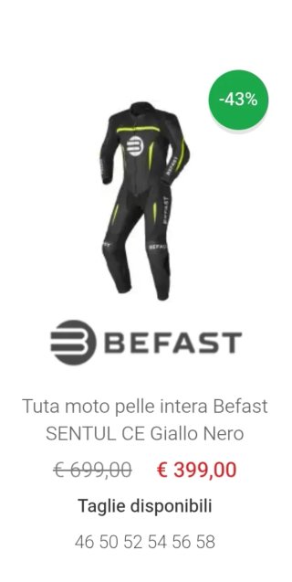 Tuta intera moto BEFAST pelle taglia 52