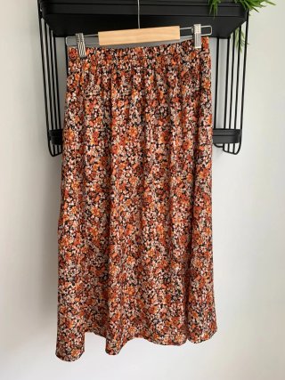 Falda larga floral naranja