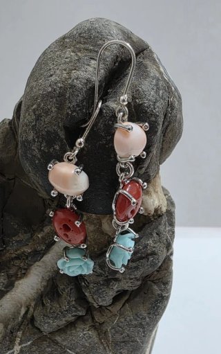 Orecchini corallo rosa, rosso, in argento 925