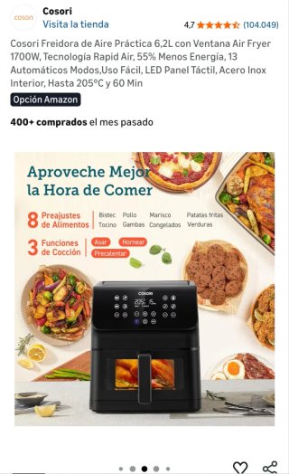 Freidora de Aire Cosori 6.2L con Ventana NUEVA