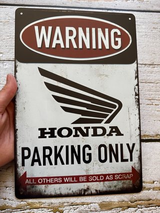 PLACA CARTEL METALICO HONDA MOTO PARKING ONLY LOGO
