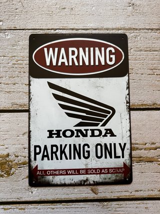 PLACA CARTEL METALICO HONDA MOTO PARKING ONLY LOGO