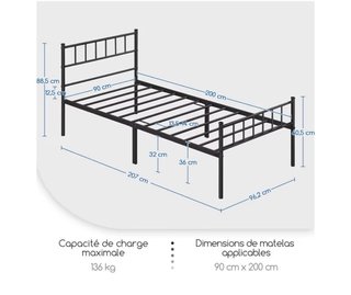 Cama individual 90x200cm + Colchón