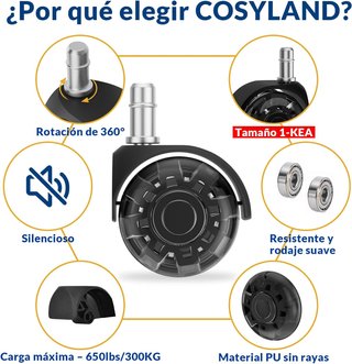 Ruote per sedia da ufficio COSYLAND silenziose e morbide