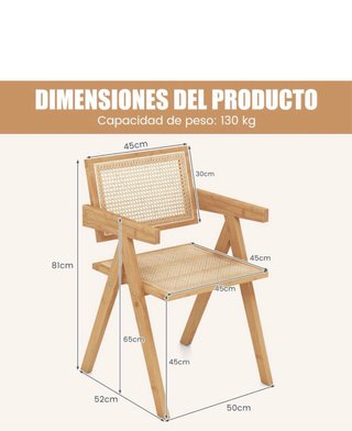 3 Sillas Madera Ratan