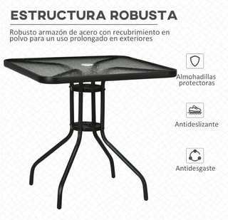Mesa Jardín Cristal Negra 76x76x72 cm