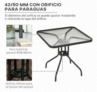 Mesa Jardín Cristal Negra 76x76x72 cm